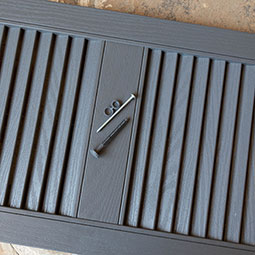 Builder's Edge - 090 - 14 in. W Builders Edge, Vinyl Standard Four Board Joined w/ Archtop, Board-n-Batten Shutters, Includes Matching Installation Spikes (Per Pair)