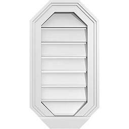 Ekena Millwork - GVPOV03 - Vertical Elongated Octagon Surface Mount PVC Gable Vent Brickmould Sill Frame