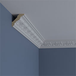 Ekena Millwork - MLD03X03X03OR - Endurathane Orion Crown Moulding, 2 1/2"H x 2 1/2"P x 3 1/2"F x 94 1/2"L, Factory Primed