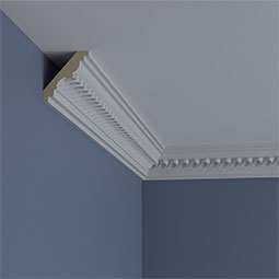 Ekena Millwork - MLD02X02X03BA - Endurathane Barcelona Crown Moulding, 2 3/4"H x 2 1/2"P x 3 3/4"F x 94 1/2"L, Factory Primed