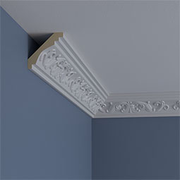 Ekena Millwork - MLD02X02X04QU - Endurathane Quentin Crown Moulding, 3"H x 3"P x 4"F x 94 1/2"L, Factory Primed