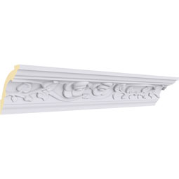 Ekena Millwork - MLD03X03X04RO - Endurathane Rose Crown Moulding, 3 1/8"H x 3 1/8"P x 4 3/8"F x 94 1/2"L, Factory Primed