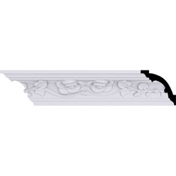 Ekena Millwork - MLD03X03X04RO - Endurathane Rose Crown Moulding, 3 1/8"H x 3 1/8"P x 4 3/8"F x 94 1/2"L, Factory Primed