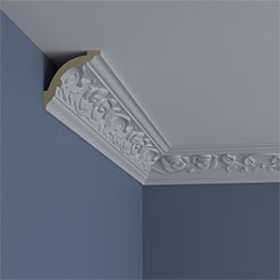 Ekena Millwork - MLD03X03X04RO - Endurathane Rose Crown Moulding, 3 1/8"H x 3 1/8"P x 4 3/8"F x 94 1/2"L, Factory Primed