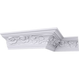Ekena Millwork - MLD03X03X04RO - Endurathane Rose Crown Moulding, 3 1/8"H x 3 1/8"P x 4 3/8"F x 94 1/2"L, Factory Primed