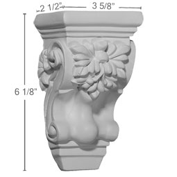 Ekena Millwork - COR03X02X06SC - Endurathane Small Scroll Corbel, 3 5/8"W x 2 1/2"D x 6 1/8"H, Factory Primed