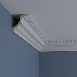 Ekena Millwork - MLD03X03X04DE - Endurathane Devon Crown Moulding, 3 3/8"H x 3 3/8"P x 4 3/4"F x 94 1/2"L, Factory Primed