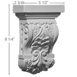 Ekena Millwork - COR05X02X08EM - Endurathane Emery Leaf Corbel, 5 1/2"W x 2 3/4"D x 8 1/4"H, Factory Primed