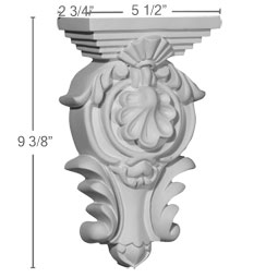 Ekena Millwork - COR05X02X09MO - Endurathane Royal Leaf Corbel, 5 1/2"W x 2 3/4"D x 9 3/8"H, Factory Primed