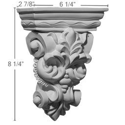 Ekena Millwork - COR06X02X08LF - Endurathane Leaf Bunch Corbel, 6 1/4"W x 2 7/8"D x 8 1/4"H, Factory Primed