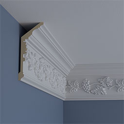 Ekena Millwork - MLD06X02X07GE - Endurathane Genevieve Crown Moulding, 7"H x 3"P x 7 1/4"F x 94 1/2"L, Factory Primed