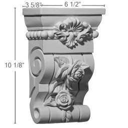 Ekena Millwork - COR06X03X10RO - Endurathane Rose Corbel, 6 1/2"W x 3 5/8"D x 10 1/8"H, Factory Primed