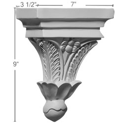 Ekena Millwork - COR07X03X09FL - Endurathane Floral Corbel, 7"W x 3 1/2"D x 9"H, Factory Primed