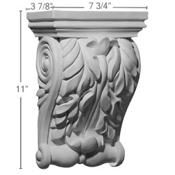 Ekena Millwork - COR07X04X11LF - Endurathane Leaf Corbel, 7 3/4"W x 3 7/8"D x 11"H, Factory Primed