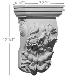 Ekena Millwork - COR07X04X12FW - Endurathane Flower Corbel, 7 3/4"W x 4 1/2"D x 12 1/4"H, Factory Primed