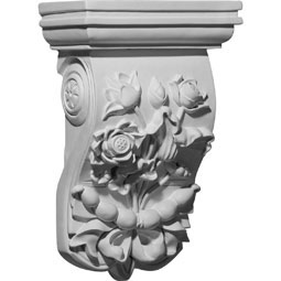 Ekena Millwork - COR07X04X12FW - Endurathane Flower Corbel, 7 3/4"W x 4 1/2"D x 12 1/4"H, Factory Primed