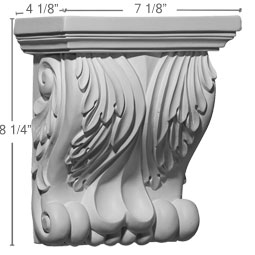 Ekena Millwork - COR07X04X08FO - Endurathane Forest Leaf Corbel, 7 1/8"W x 4 1/8"D x 8 1/4"H, Factory Primed