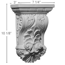 Ekena Millwork - COR07X03X10NA - Endurathane Nadia Leaf Corbel, 7 1/4"W x 3"D x 10 1/8"H, Factory Primed