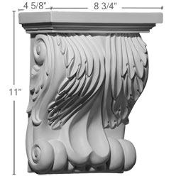 Ekena Millwork - COR08X04X11FO - Endurathane Forest Leaf Corbel, 8 3/4"W x 4 5/8"D x 11"H, Factory Primed