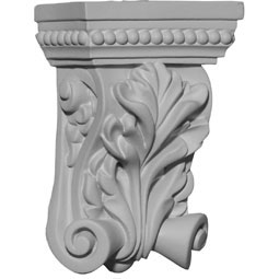 Ekena Millwork - COR02X01X04HE - Endurathane Helene Leaf Corbel, 2 7/8"W x 1 1/2"D x 4 3/8"H, Factory Primed