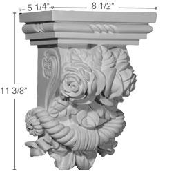 Ekena Millwork - COR08X05X11RO - Endurathane Rose Corbel, 8 1/2"W x 5 1/4"D x 11 3/8"H, Factory Primed
