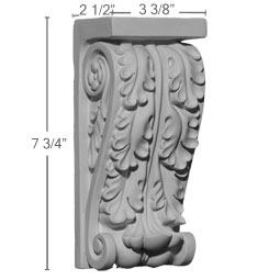 Ekena Millwork - COR03X02X07OX - Endurathane Oxford Oak Leaf Corbel, 3 3/8"W x 2 1/2"D x 7 3/4"H, Factory Primed