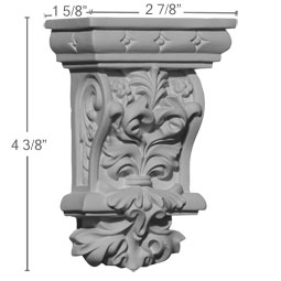 Ekena Millwork - COR02X01X04VL - Endurathane Valletta Corbel, 2 7/8"W x 1 5/8"D x 4 3/8"H, Factory Primed