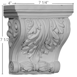 Ekena Millwork - COR07X04X07TN - Endurathane Tristan Corbel, 7 1/2"W x 4"D x 7 1/4"H, Factory Primed