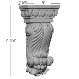 Ekena Millwork - COR05X02X09CO - Endurathane Colton Leaf Corbel, 5"W x 2 5/8"D x 9 3/4"H, Factory Primed