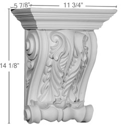 Ekena Millwork - COR11X05X14LY - Endurathane Lyon Twin Leaf Corbel, 11 3/4"W x 5 7/8"D x 14 1/8"H, Factory Primed