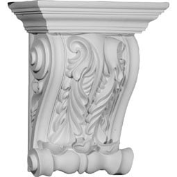 Ekena Millwork - COR11X05X14LY - Endurathane Lyon Twin Leaf Corbel, 11 3/4"W x 5 7/8"D x 14 1/8"H, Factory Primed