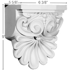 Ekena Millwork - COR06X05X09QU - Endurathane Quentin Shell Corbel, 6 3/8"W x 5 5/8"D x 9"H, Factory Primed