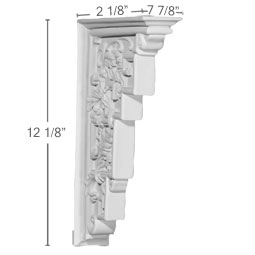 Ekena Millwork - COR12X02X07GE - Endurathane Genevieve Corbel, 2 1/8"W x 7 7/8"D x 12 1/8"H, Factory Primed