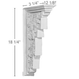 Ekena Millwork - COR18X03X12GE - Endurathane Genevieve Corbel, 3 1/4"W x 12 1/8"D x 18 1/4"H, Factory Primed