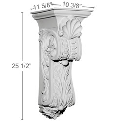 Ekena Millwork - COR10X11X25SC - Endurathane Scroll Leaf Corbel, 10 3/8"W x 11 5/8"D x 25 1/2"H, Factory Primed