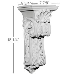 Ekena Millwork - COR07X08X18SC - Endurathane Scroll Leaf Corbel, 7 7/8"W x 8 3/4"D x 18 1/4"H, Factory Primed