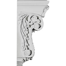 Ekena Millwork - COR07X08X18SC - Endurathane Scroll Leaf Corbel, 7 7/8"W x 8 3/4"D x 18 1/4"H, Factory Primed