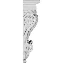Ekena Millwork - COR05X04X15AC - Endurathane Acanthus Ribbon Corbel, 5 3/8"W x 4 1/8"D x 15 1/2"H, Factory Primed