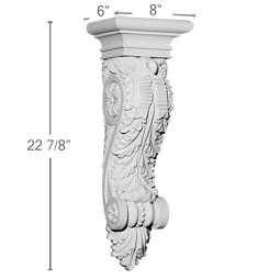 Ekena Millwork - COR08X06X23AC - Endurathane Acanthus Ribbon Corbel, 8"W x 6"D x 22 7/8"H, Factory Primed