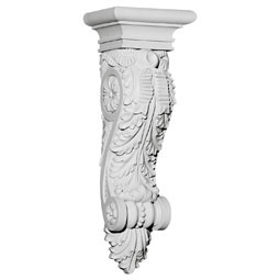 Ekena Millwork - COR08X06X23AC - Endurathane Acanthus Ribbon Corbel, 8"W x 6"D x 22 7/8"H, Factory Primed