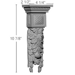 Ekena Millwork - COR04X02X11HA - Endurathane Hampshire Large Drop Corbel, 4 1/4"W x 2 1/2"D x 10 7/8"H, Factory Primed