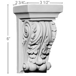 Ekena Millwork - COR03X02X06AP - Endurathane Apollo Leaf Corbel, 3 1/2"W x 2 3/4"D x 6"H, Factory Primed