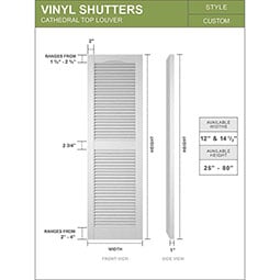 Mid-America - LL1C - Lifetime Vinyl, TailorMade Cathedral Top Center Mullion, Open Louver Shutters, w/Shutter-Loks (Per Pair)