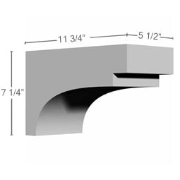 Ekena Millwork - BKT07X11X05DR - Endurathane Dover Bracket, 5 1/2"W x 11 3/4"D x 7 1/4"H, , Factory Primed