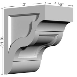 Ekena Millwork - BKT10X12X07NI - Endurathane Niobe Bracket, 7 3/8"W x 10 3/8"D x 12"H, Factory Primed