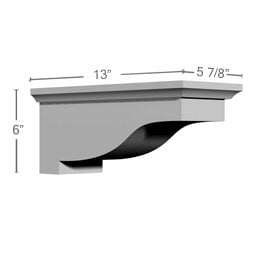 Ekena Millwork - BKT13X06X05DU - Endurathane Dublin Bracket, 6"W x 13 1/8"D x 5 7/8"H, Factory Primed