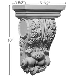 Ekena Millwork - COR06X03X10ME - Endurathane Medway Oakleaf Corbel, 6 1/2"W x 3 5/8"D x 10"H, Factory Primed