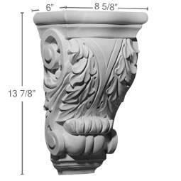 Ekena Millwork - COR08X06X13LF - Endurathane Leaf Corbel, 8 5/8"W x 6"D x 13 7/8"H, Factory Primed