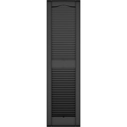 Builder's Edge - 010 - Builders Edge, Vinyl Standard Cathedral Top Center Mullion, Open Louver Shutters, Includes Matching Installation Spikes (Per Pair)