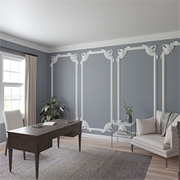 Ekena Millwork - PML16X16BE - Endurathane Bedford Panel Moulding Corner, 17 1/2"W x 16 1/2"H (matches moulding PML02X01BE), Factory Primed